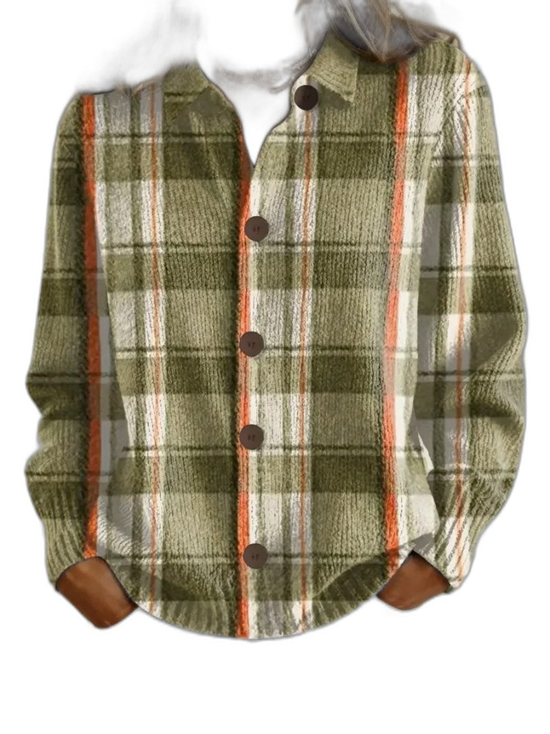 Effortless Plaid Shirt for Women with Checkered Collared Long Sleeve Button Front Casual Style