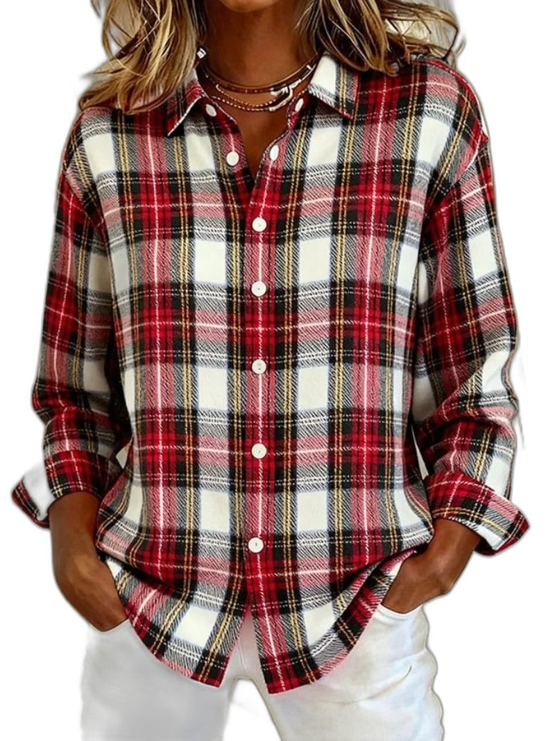 Effortless Plaid Shirt for Women with Collared Long Sleeve Button Front Casual Style