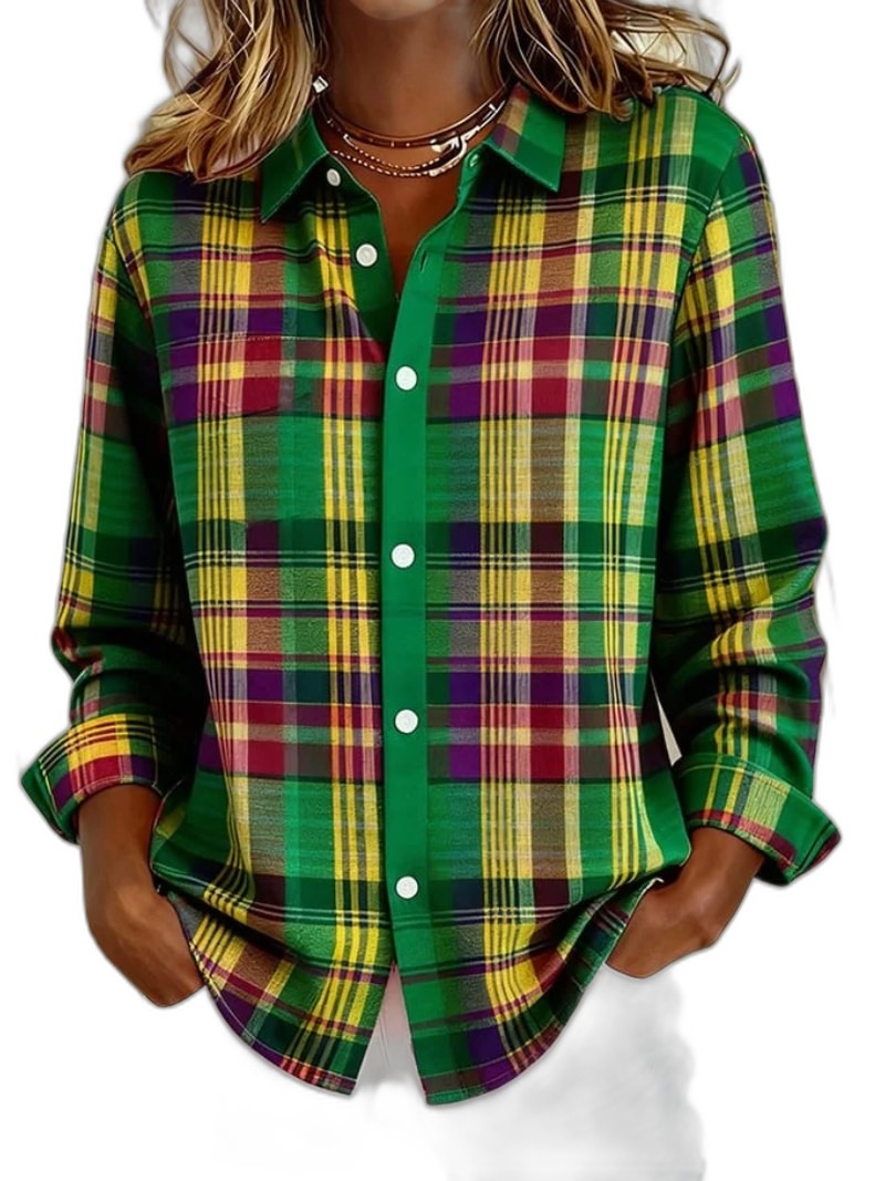 Effortless Plaid Shirt for Women with Collared Long Sleeve Button Front Casual Style