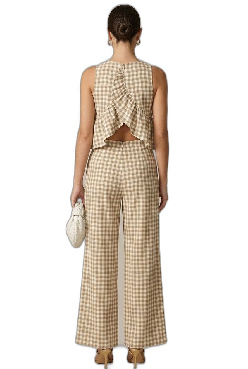 Effortless Plaid Two Piece Set for Women with Wide Leg Peplum Casual Style