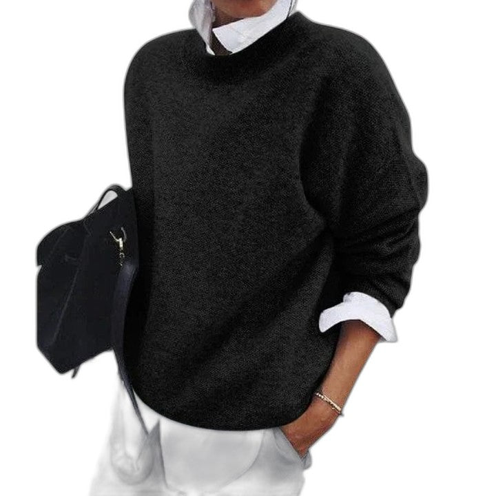 Effortless Purple Knit Sweater for Women with Turtleneck Long Sleeve Oversized Casual Style