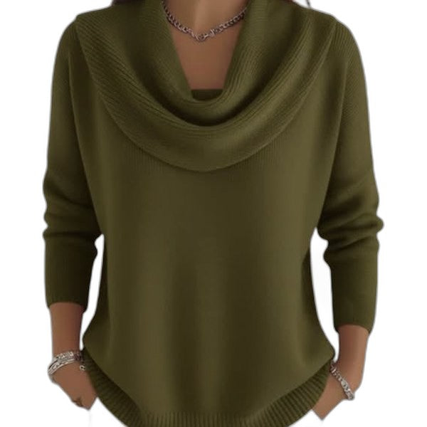 Effortless Red Knit Sweater for Women with Cowl Neck Long Sleeve Casual Style