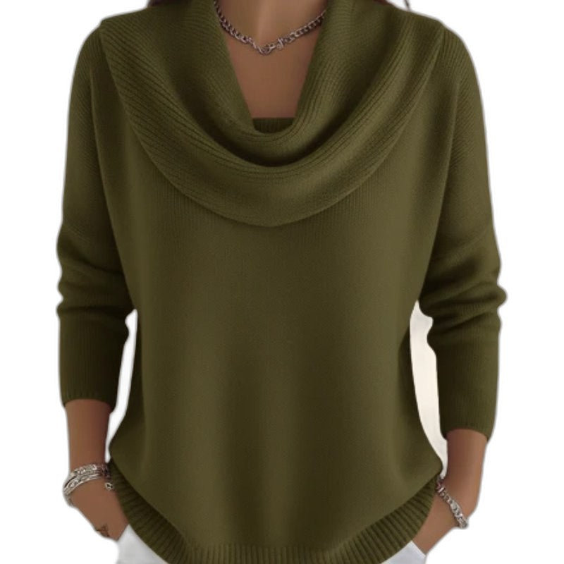 Effortless Red Knit Sweater for Women with Cowl Neck Long Sleeve Casual Style