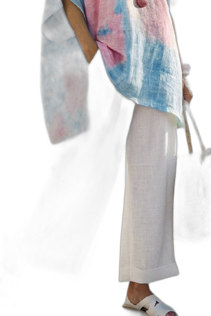 Effortless Striped Blouse for Women with Crew Neck Elbow Sleeve Flowing Oversized Casual Style
