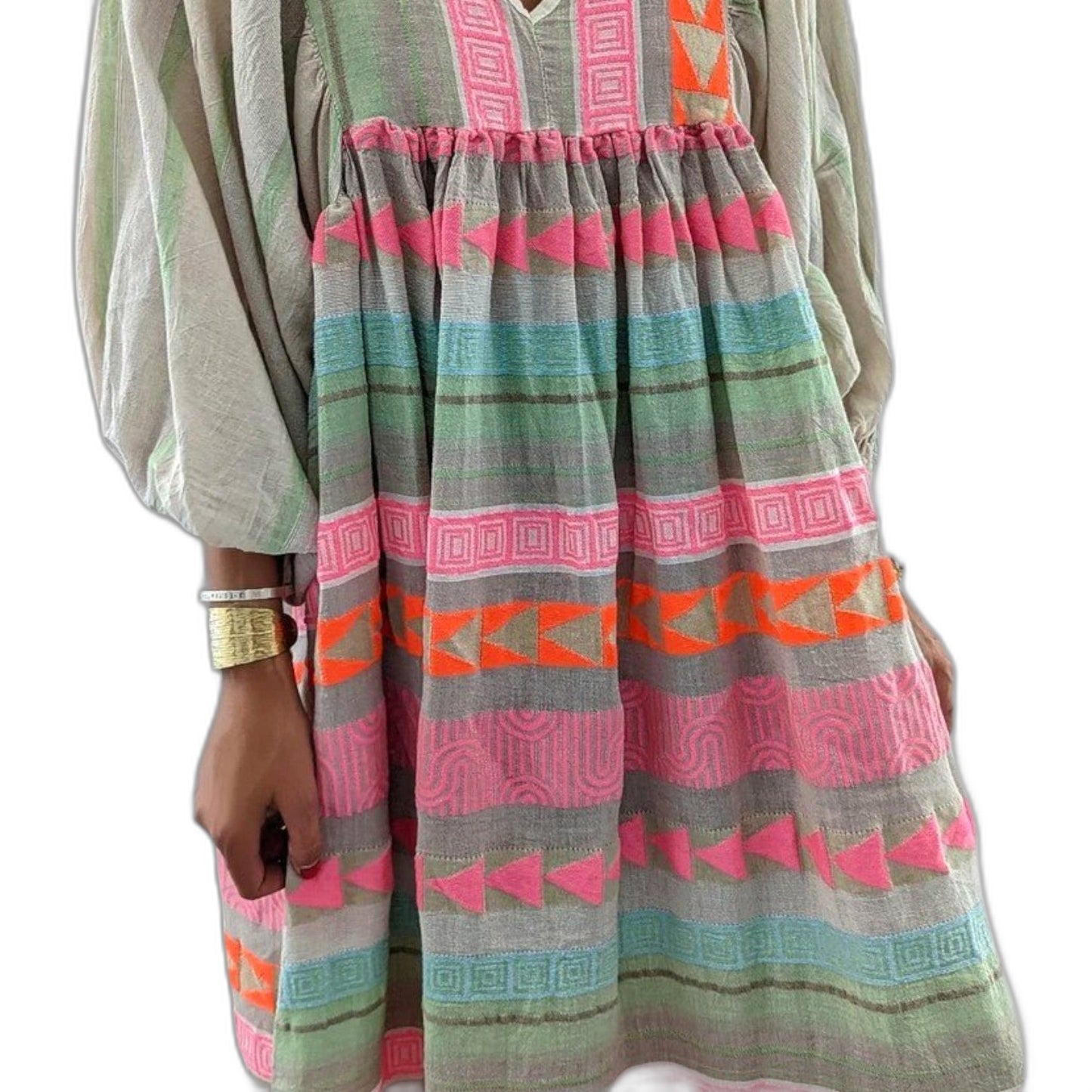 Effortless Striped Maxi Dress for Women with V Neck Long Sleeve Tiered Flowing Casual Style