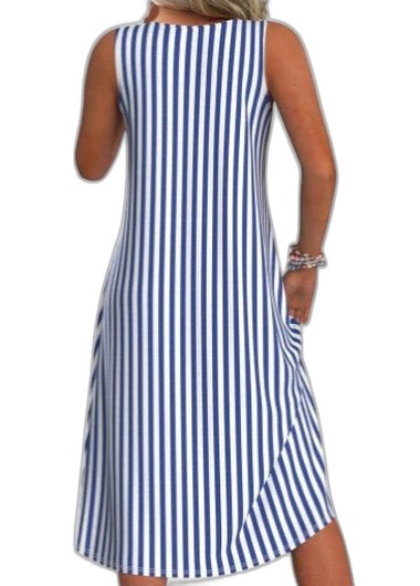 Effortless Striped Midi Dress for Women with Crew Neck Sleeveless A Line Flowing Casual Style