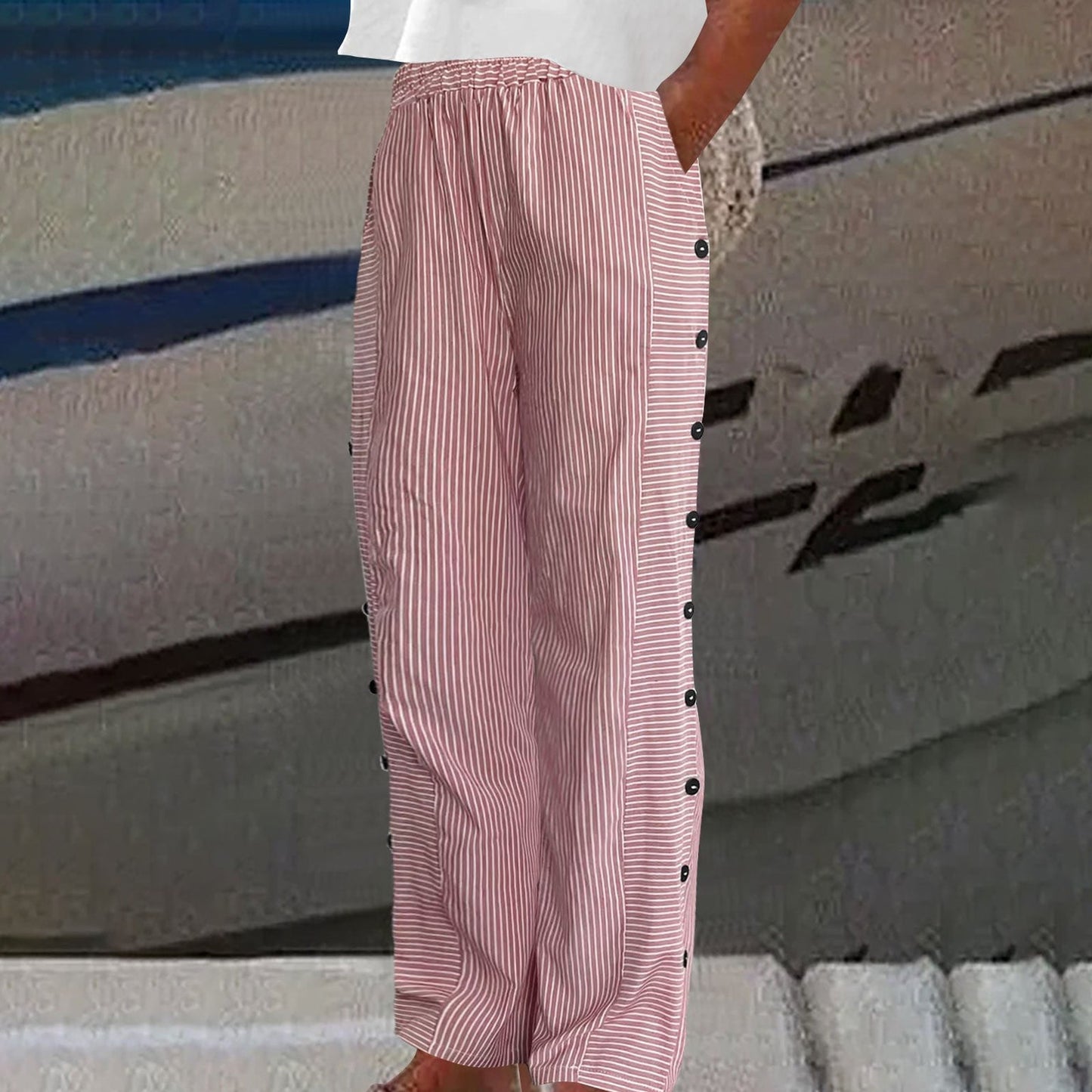 Effortless Striped Pants for Women with Button Front Wide Leg Casual Style