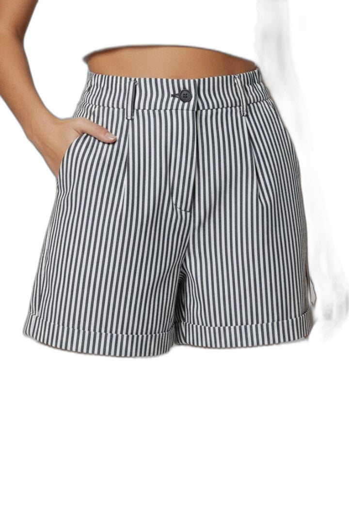 Effortless Striped Shorts for Women with High Waisted Pockets Casual Style