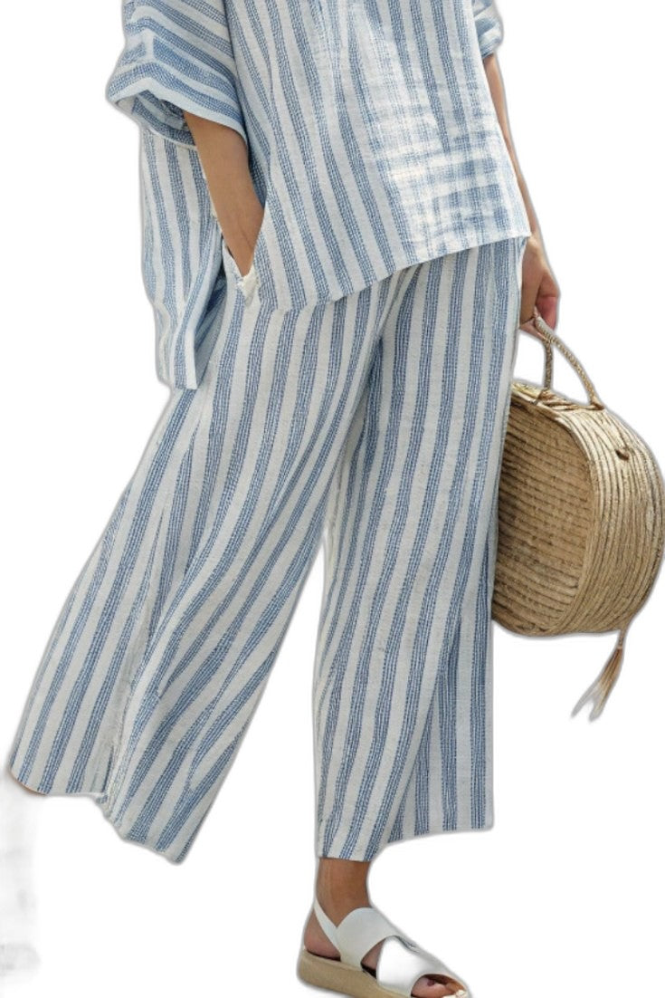 Effortless Striped Two Piece Set for Women with Wide Leg Oversized Casual Style
