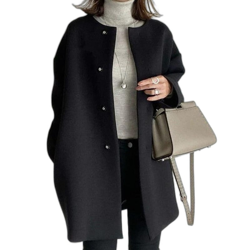 Effortless Tan Knit Cardigan Sweater for Women with Crew Neck Long Sleeve Oversized Casual Style