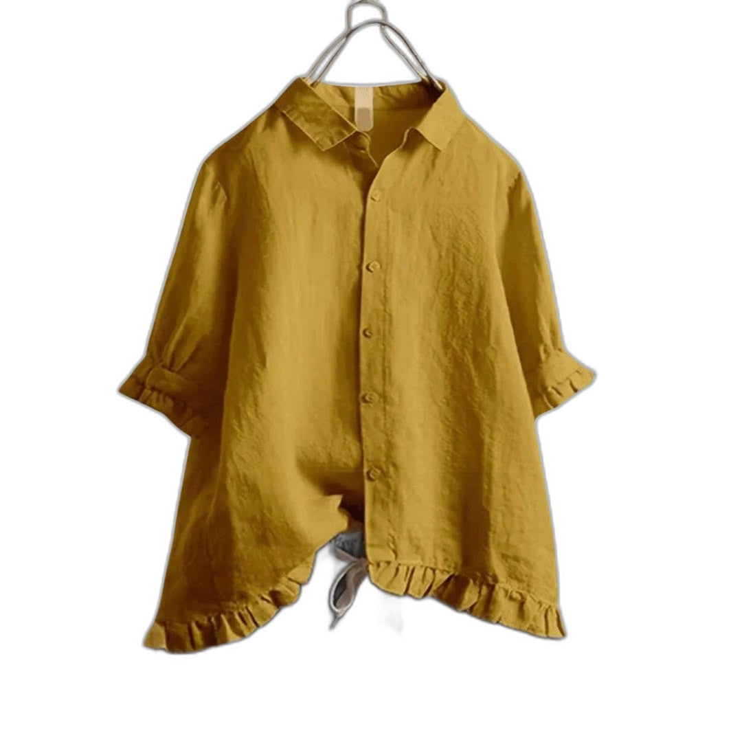 Effortless White Linen Shirt for Women with Collared Short Sleeve Button Front Oversized Casual Style