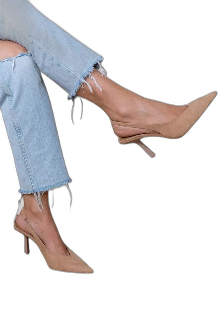 Elegant Beige Heels for Women with Slingback Pointed Toe Formal Style