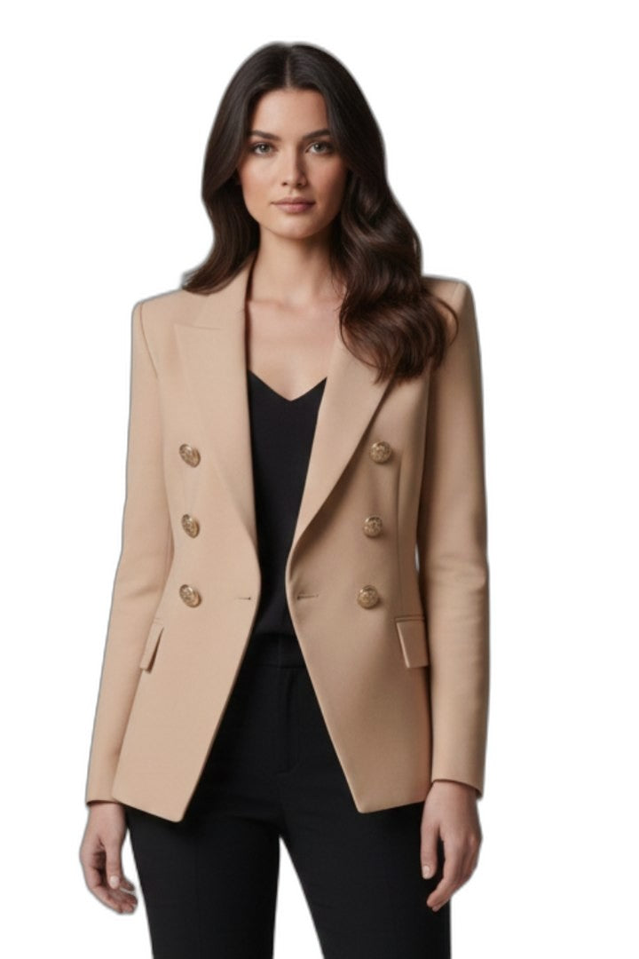 Elegant Black Blazer for Women with Collared Long Sleeve Button Front Fit And Flare Formal Style