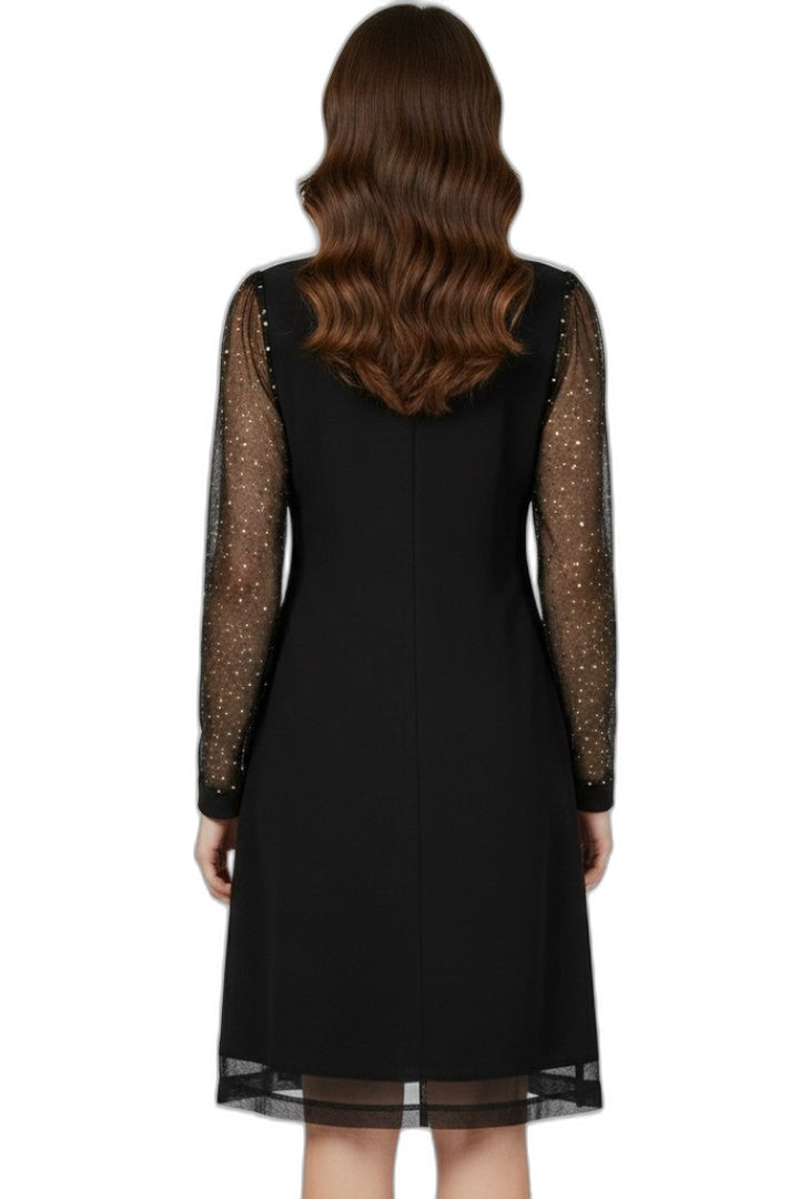 Elegant Black Sequin Mini Dress for Women with V Neck Long Sleeve Straight Leg Party Style