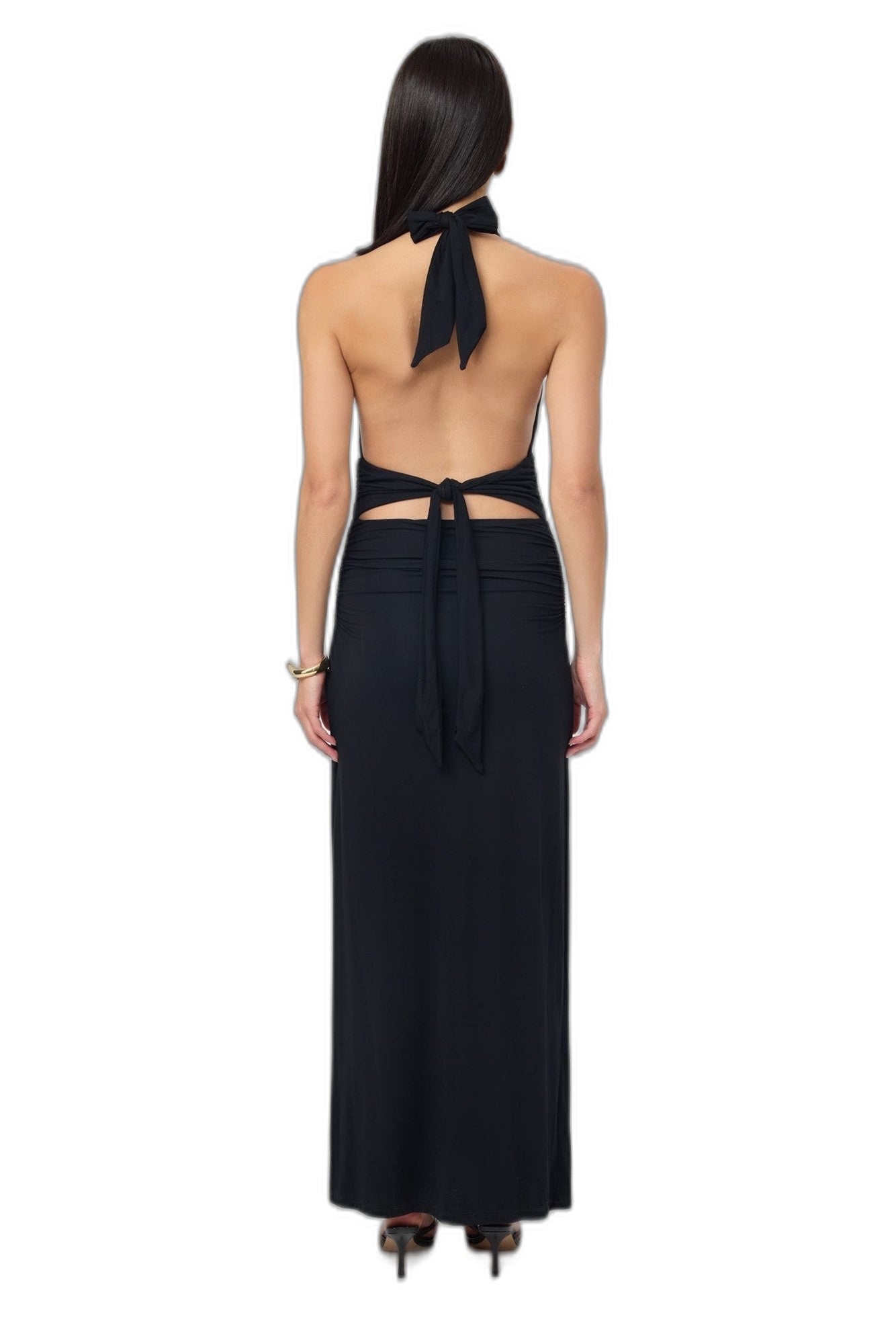 Elegant Burgundy Maxi Dress for Women with Halter Sleeveless Bodycon Ruched Backless Cocktail Style