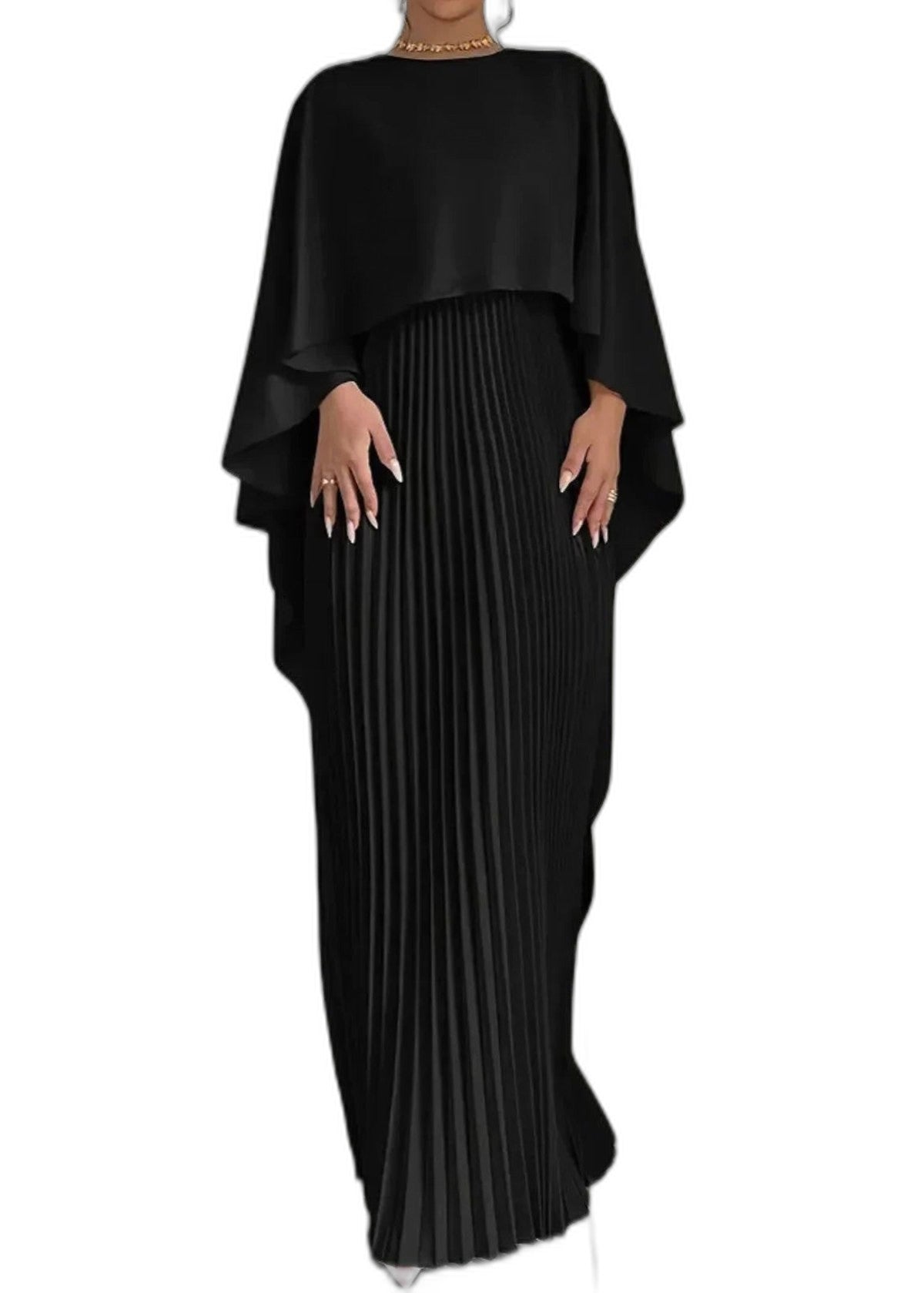 Elegant Cream Chiffon Maxi Dress for Women with High Neck Long Sleeve Pleated Flowing Formal Style