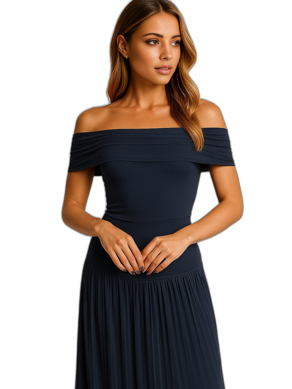 Elegant Cream Knit Maxi Dress for Women with Off Shoulder Short Sleeve A Line Pleated Cocktail Style