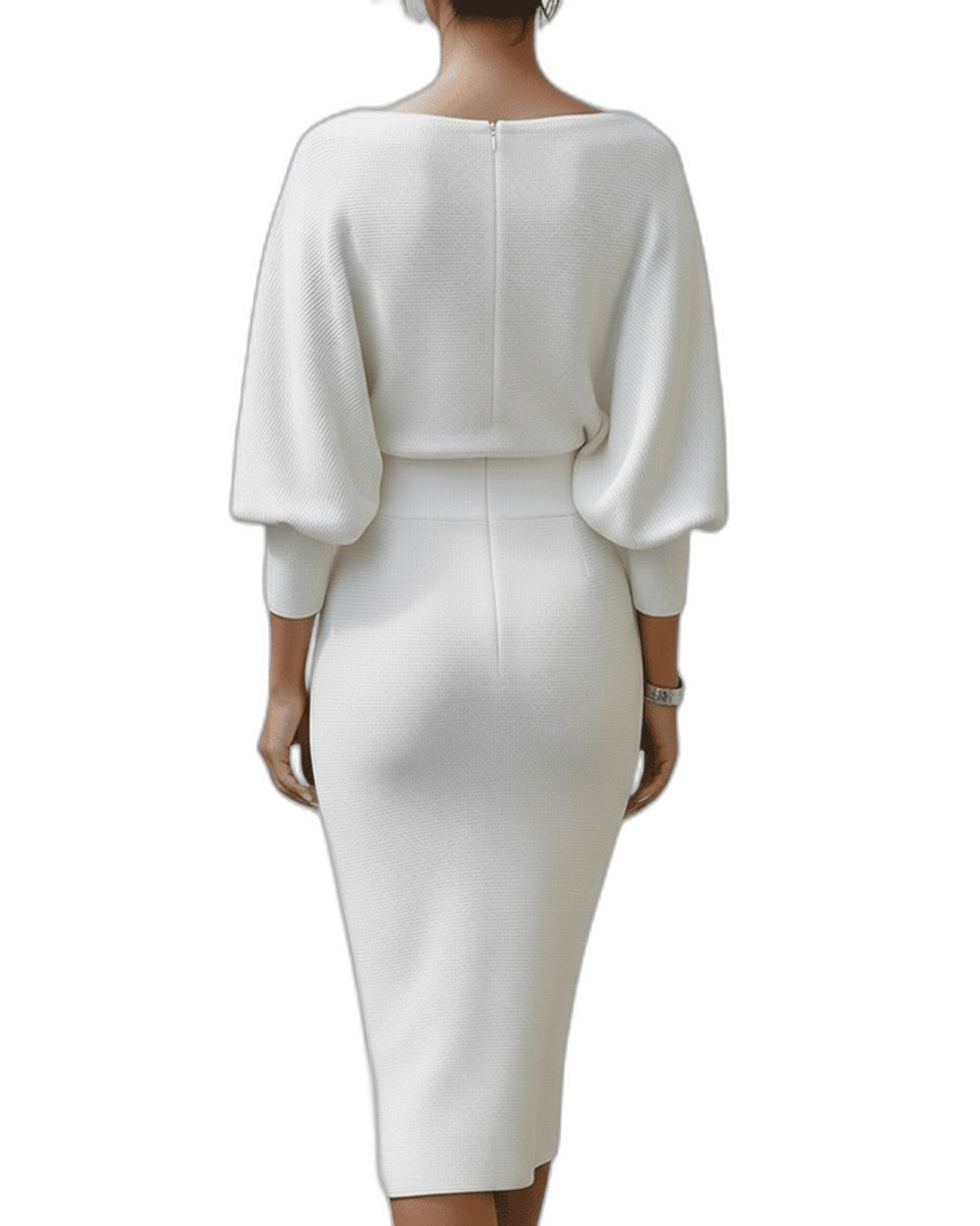 Elegant Navy Knit Midi Dress for Women with Cowl Neck Long Sleeve Bodycon Office Style