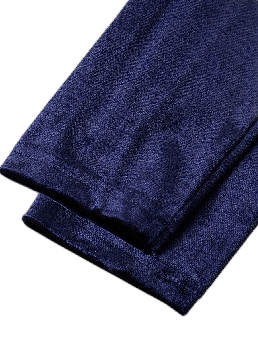 Elegant Navy Velvet Midi Dress for Women with High Neck Long Sleeve Fit And Flare Formal Style