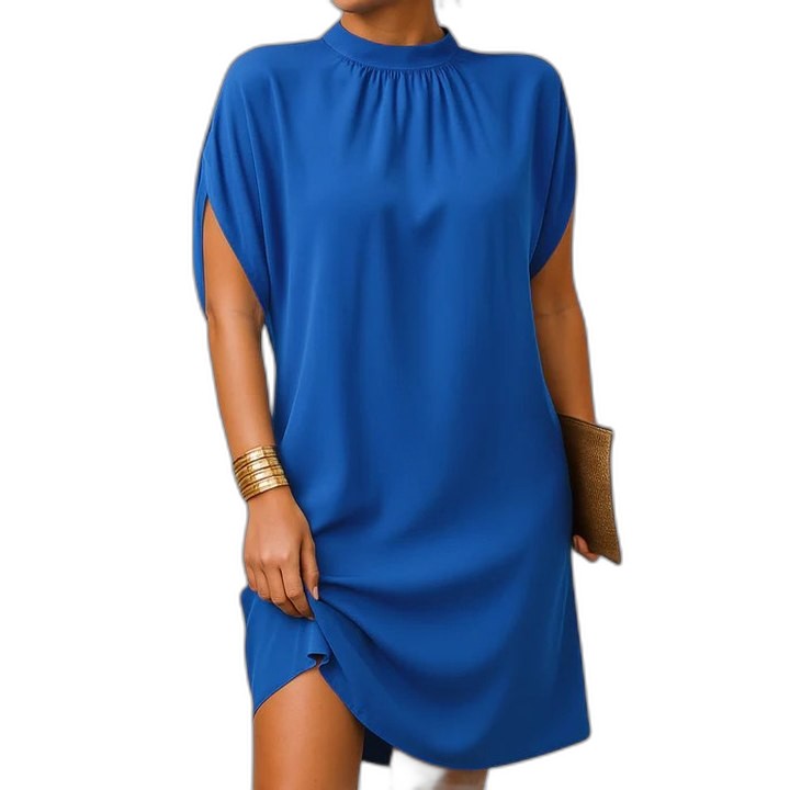 Elegant Pink Mini Dress for Women with High Neck Cap Sleeve Ruched Cocktail Style