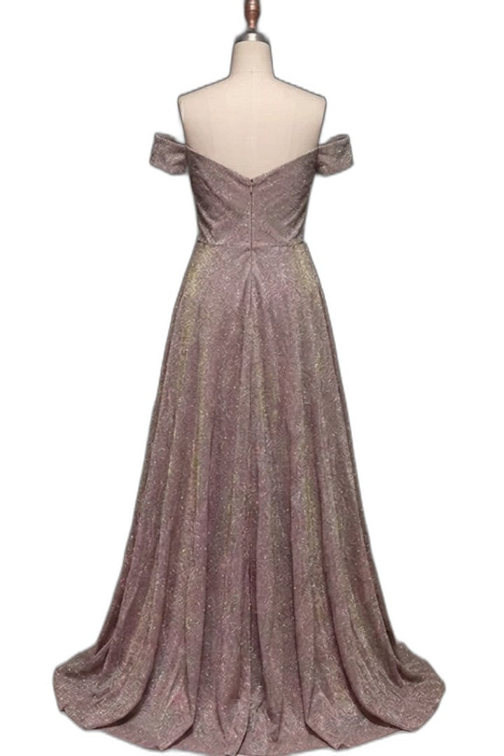 Elegant Purple Maxi Dress for Women with Off Shoulder Short Sleeve A Line Flowing Formal Style