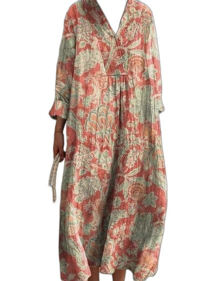 Elegant Striped Midi Dress for Women with V Neck Short Sleeve Flowing Vacation Style