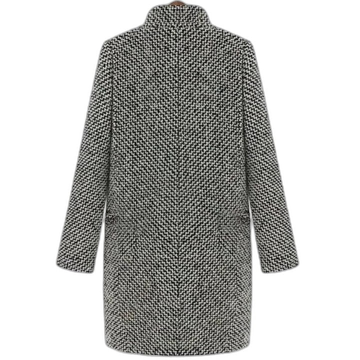 Elegant Tweed Blazer for Women with Collared Long Sleeve Button Front Office Style