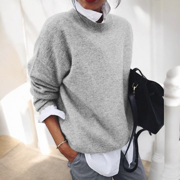 Comfortable Sweater for Women with High Neck Long Sleeve Relaxed Oversized Knit Style