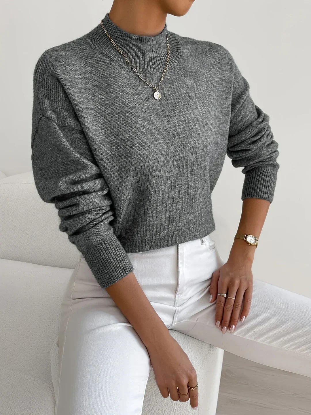 Comfortable Oversized Sweater for Women with Mock Neck Long Sleeve Relaxed Knit Style