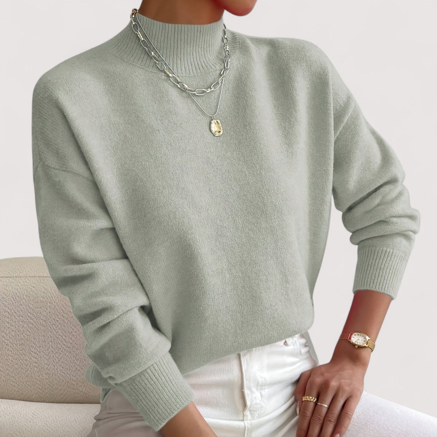 Comfortable Ribbed Sweater for Women with Mock Neck Long Sleeve Relaxed Oversized Knit Style