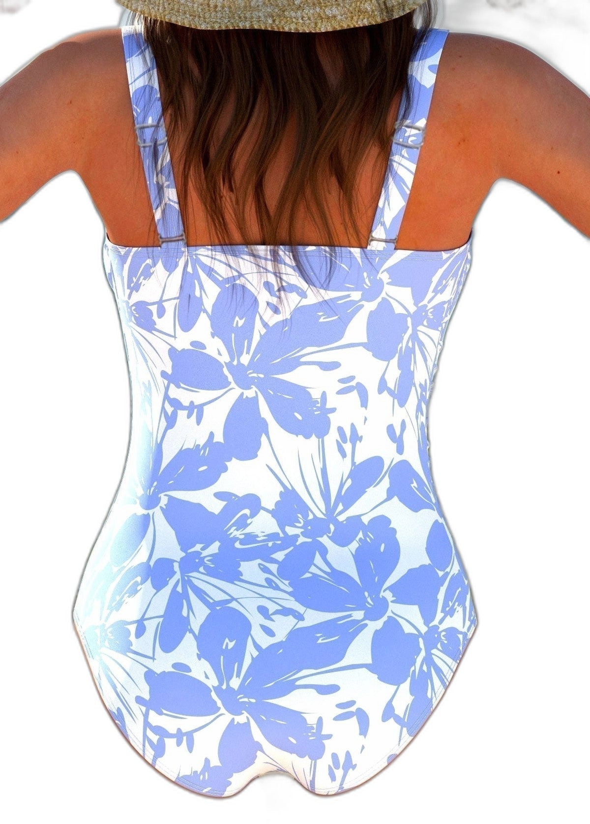 Stylish Abstract Swimsuit for Women with V Neck Sleeveless Wrap Ruched Vacation Style