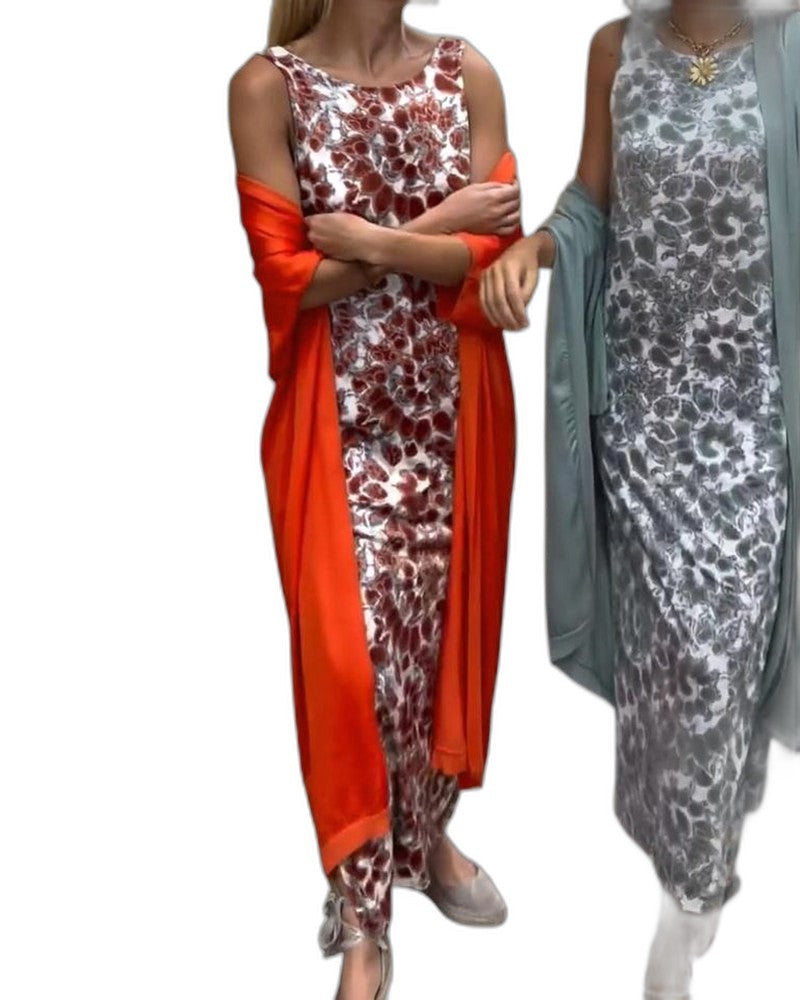 Stylish Abstract Two Piece Set for Women with Flowing Party Style