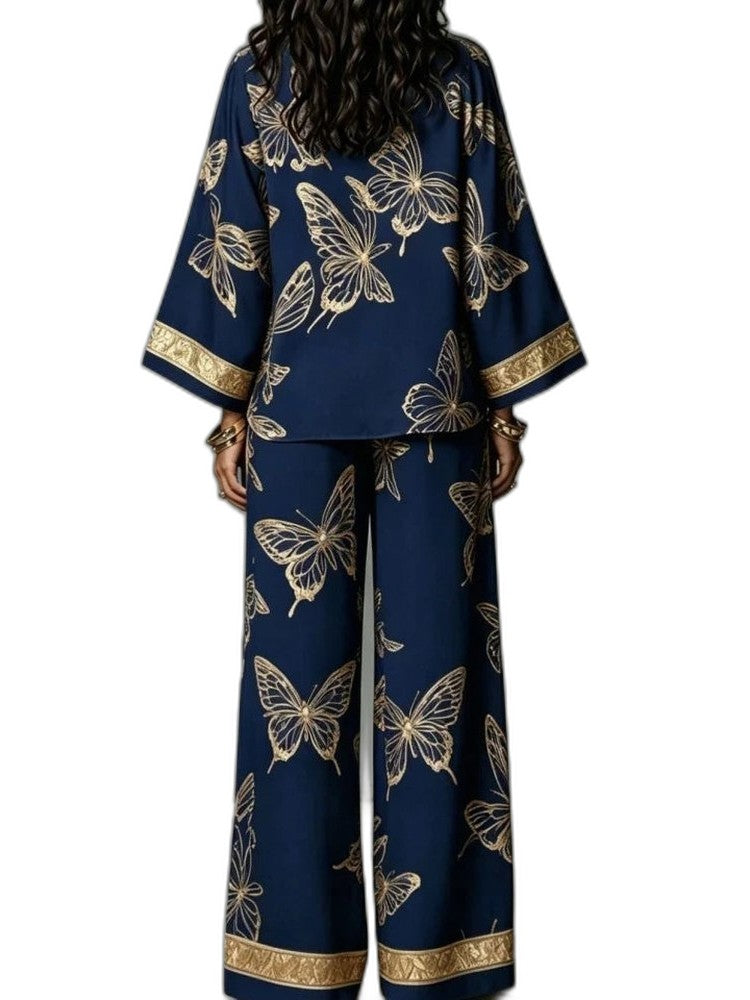Stylish Abstract Two Piece Set for Women with Wide Leg Party Style