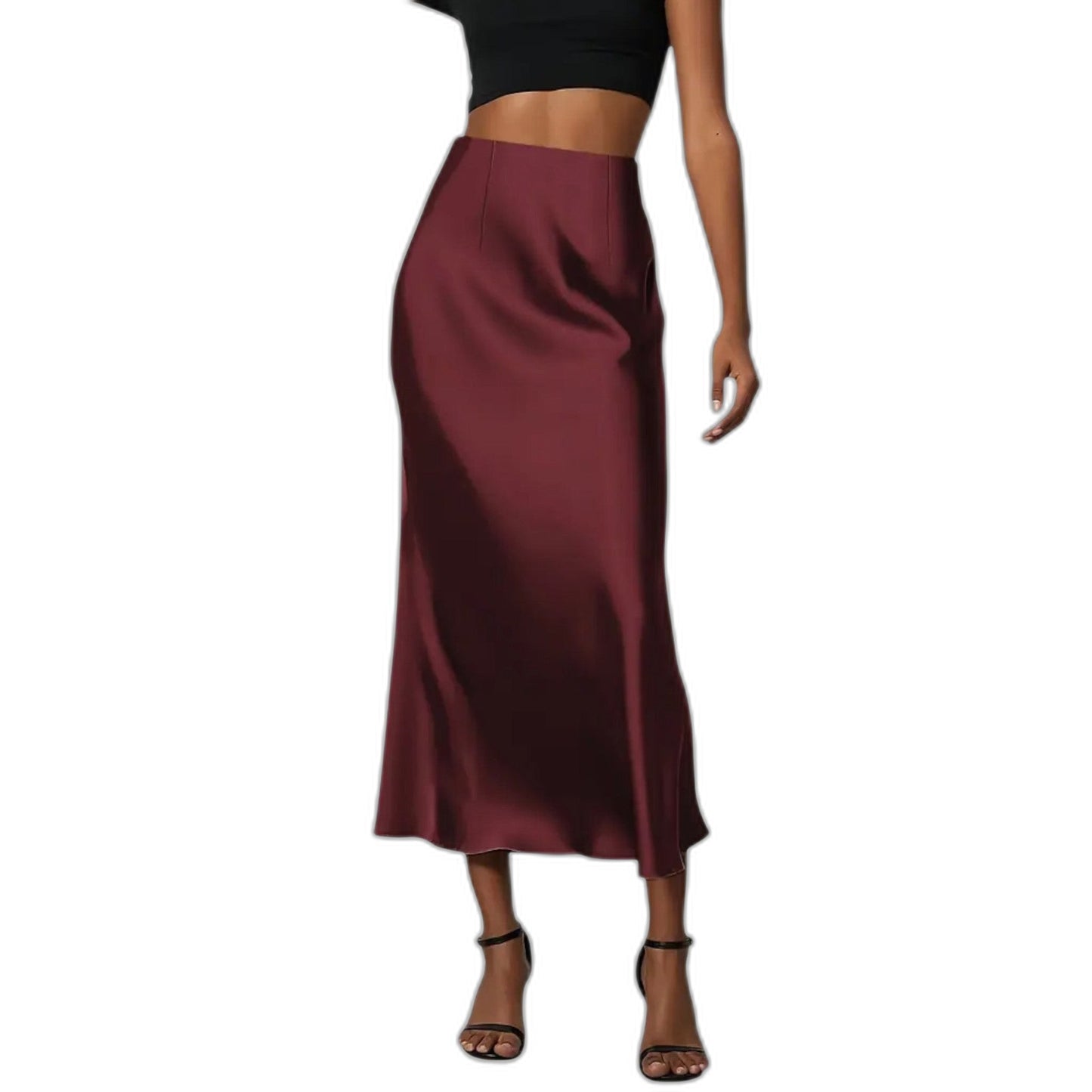 Stylish Cream Satin Midi Skirt for Women with Straight Leg Office Style