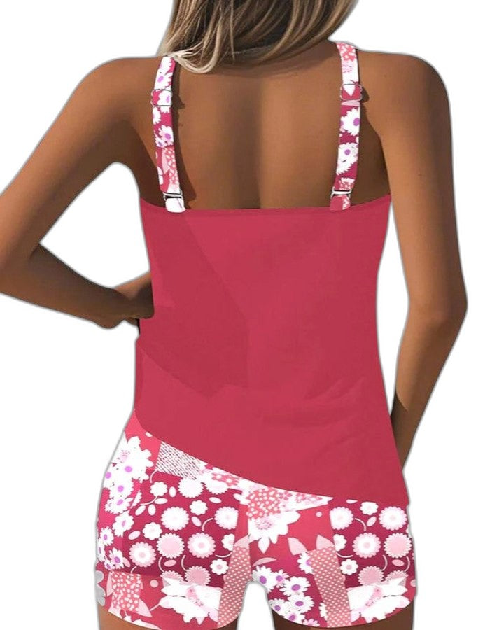 Stylish Floral Bikini for Women with Crew Neck Sleeveless Vacation Style