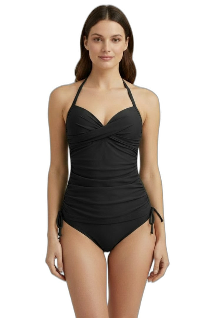 Stylish Olive Swimsuit for Women with V Neck Sleeveless Ruched Vacation Style