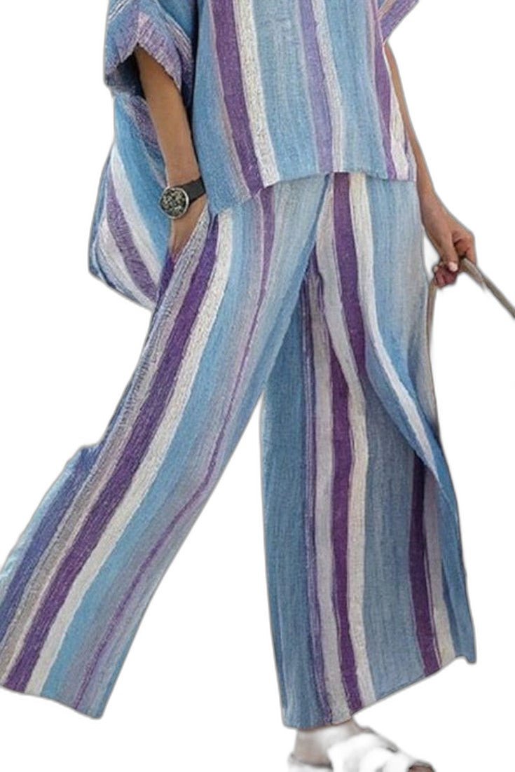 Stylish Striped Two Piece Set for Women with Wide Leg Flowing Vacation Style