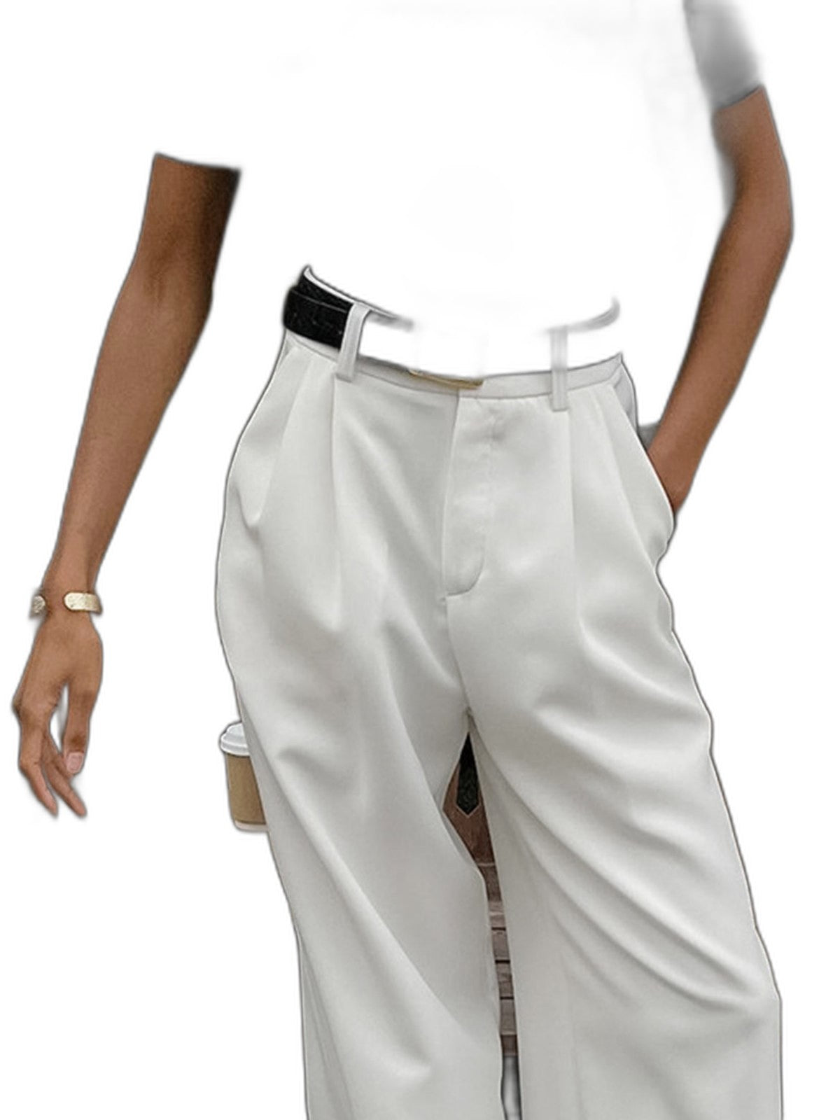 Stylish White Wide Leg Pants for Women with Belted High Waisted Office Style