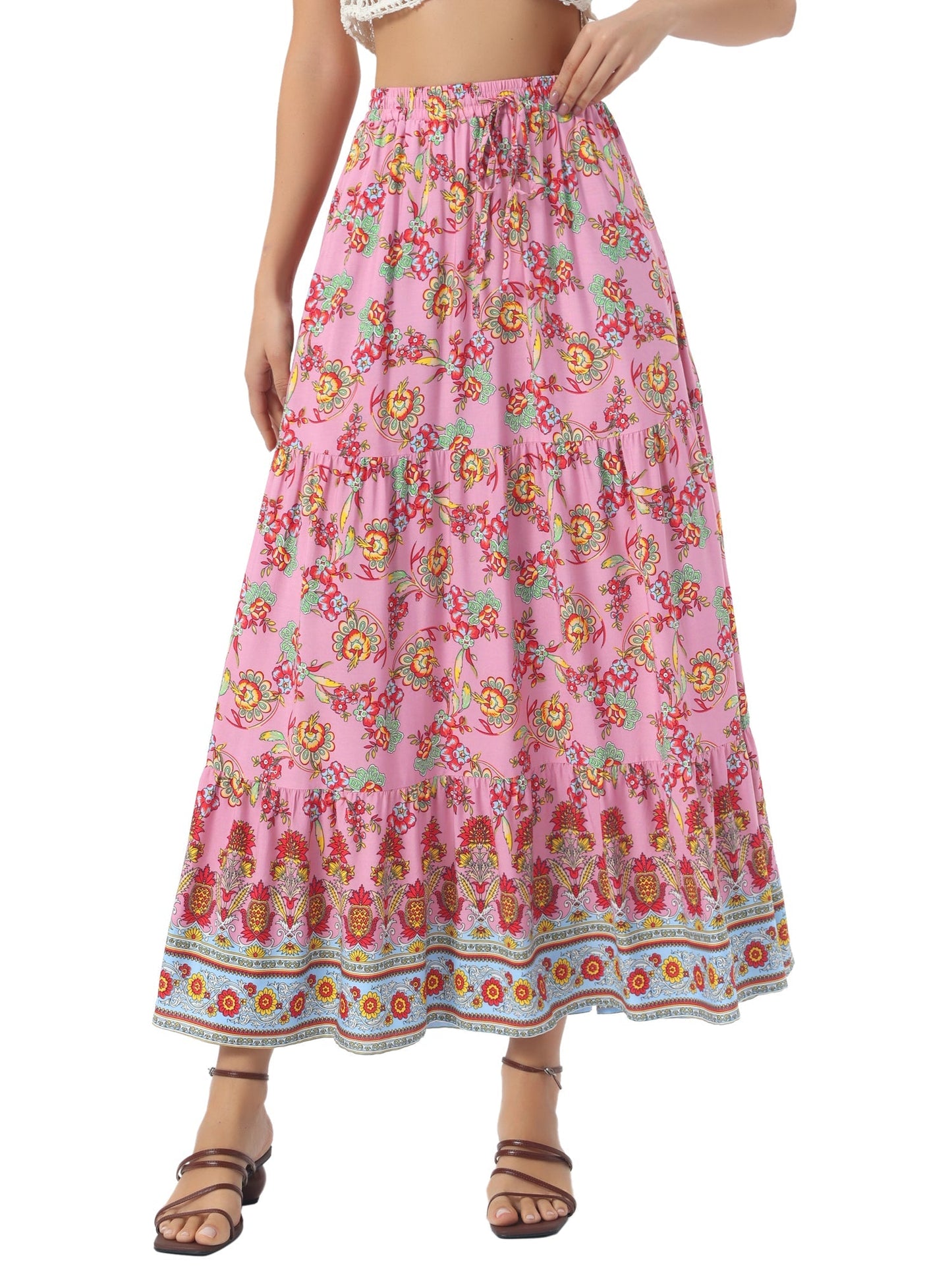 Effortless Printed Maxi Skirt for Women with High Waist Side Slit Flowing