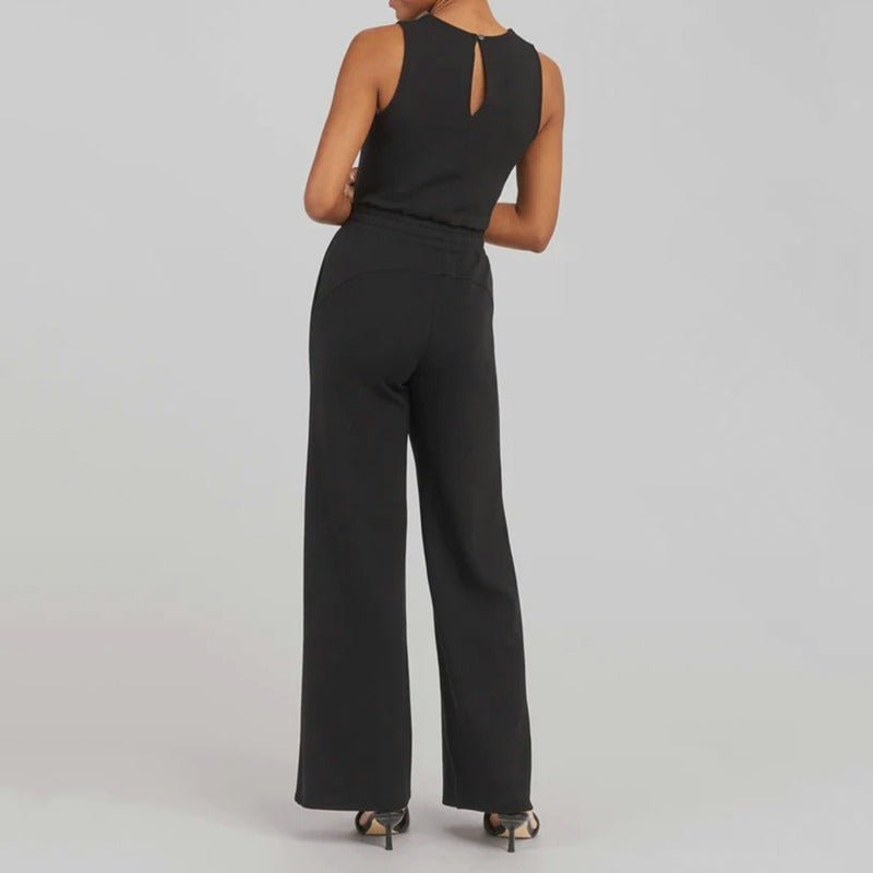 Effortless Ribbed Knit Wide Leg Set for Women with Round Neck Sleeveless Drawstring Relaxed Two Piece Style