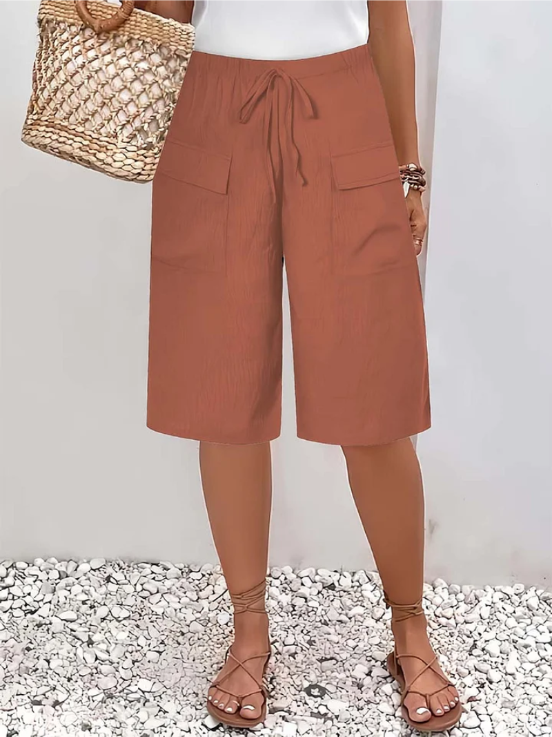 Effortless Linen Cargo Shorts for Women with High Waist Drawstring Wide Leg Relaxed Casual Style