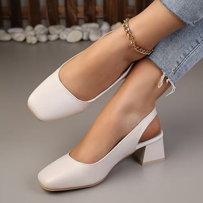 Comfortable Block Heel Sandals for Women with Square Toe Ankle Strap Closed Toe Pump Style