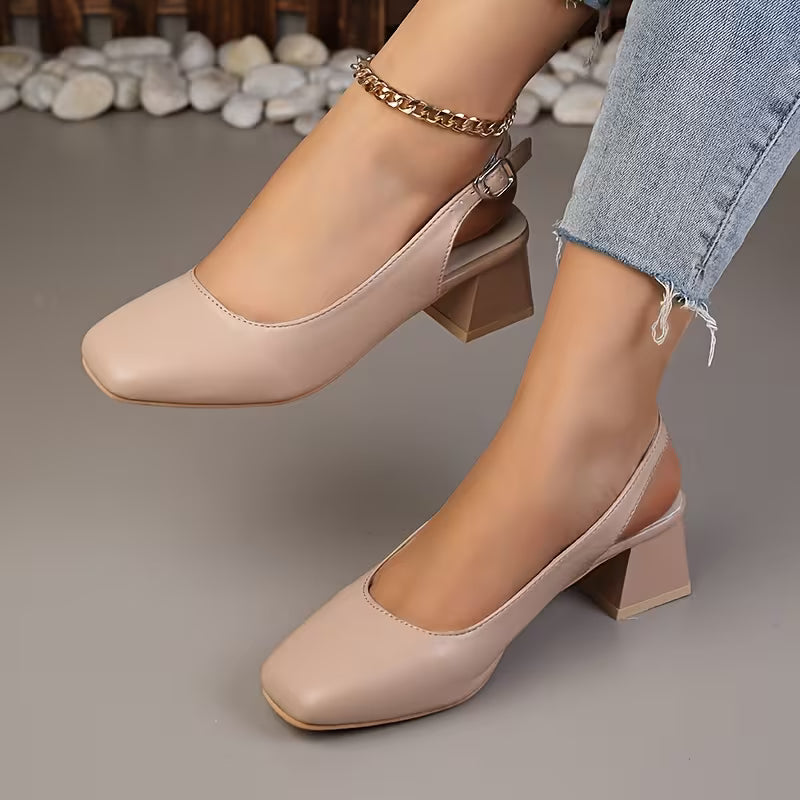 Comfortable Block Heel Sandals for Women with Square Toe Ankle Strap Closed Toe Pump Style