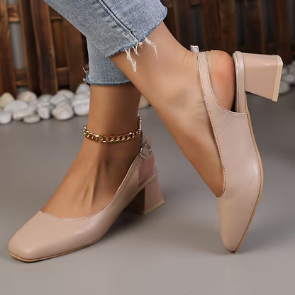 Comfortable Block Heel Sandals for Women with Square Toe Ankle Strap Closed Toe Pump Style