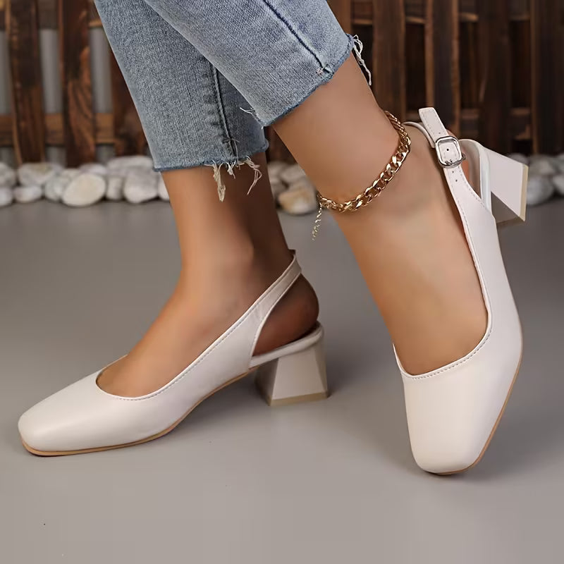Comfortable Block Heel Sandals for Women with Square Toe Ankle Strap Closed Toe Pump Style