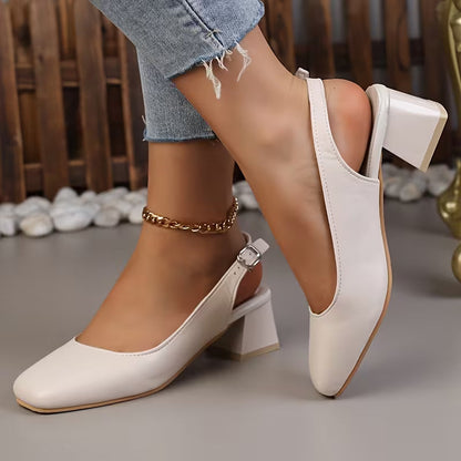 Comfortable Block Heel Sandals for Women with Square Toe Ankle Strap Closed Toe Pump Style
