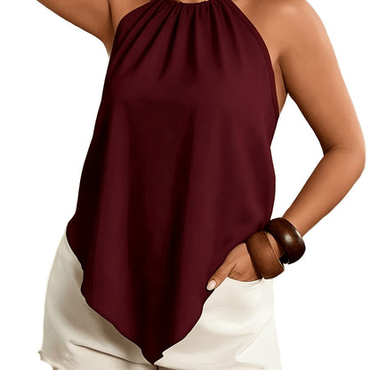 Effortless Chiffon Halter Top for Women with High Neck Sleeveless Ruched Flowing Tank Style