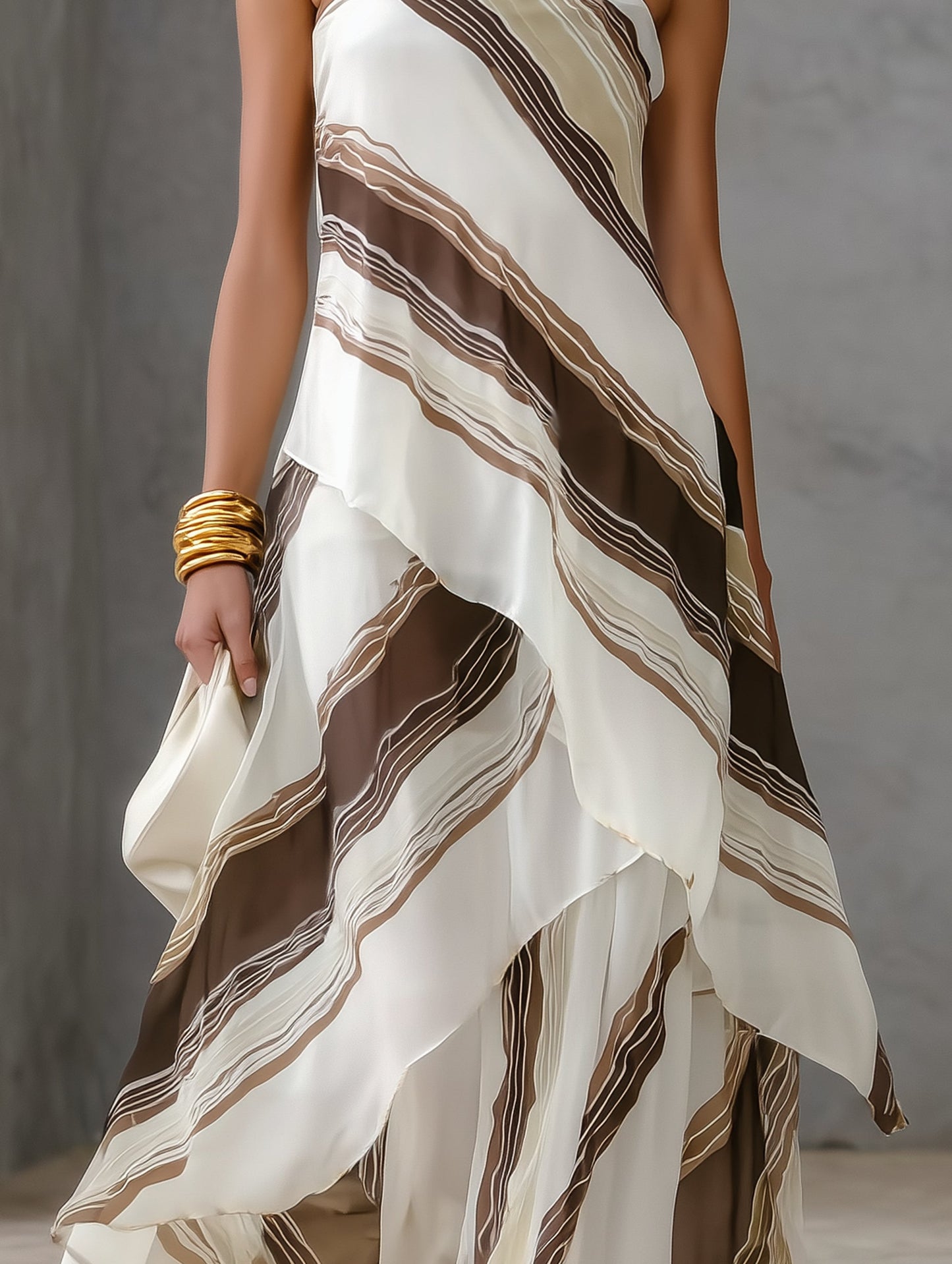 Effortless Striped Maxi Dress for Women with Strapless Straight Neck Tiered Layered Flowing Formal Wedding Guest Style