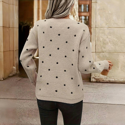 Comfortable Polka Dot Sweater for Women with Crew Neck Long Sleeve Relaxed Oversized Knit Style