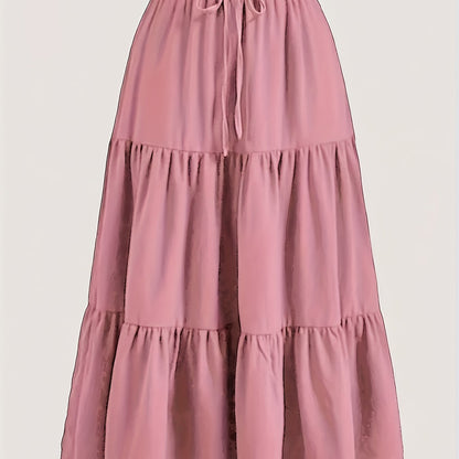 Effortless Tiered Maxi Skirt for Women with Paperbag Waist Drawstring Tie Flowing Style